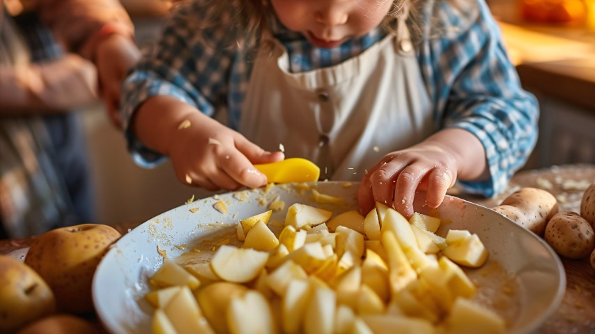 enfant en activité sur la table de la cuisine